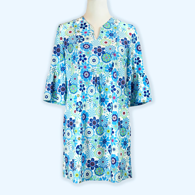 Greenwich Tunic Dress in Power Flower Blue (Sample)