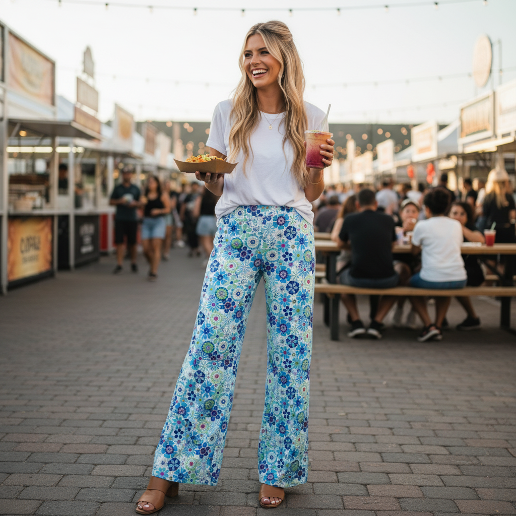 Park Avenue Palazzo Pants in Power Flower Blue