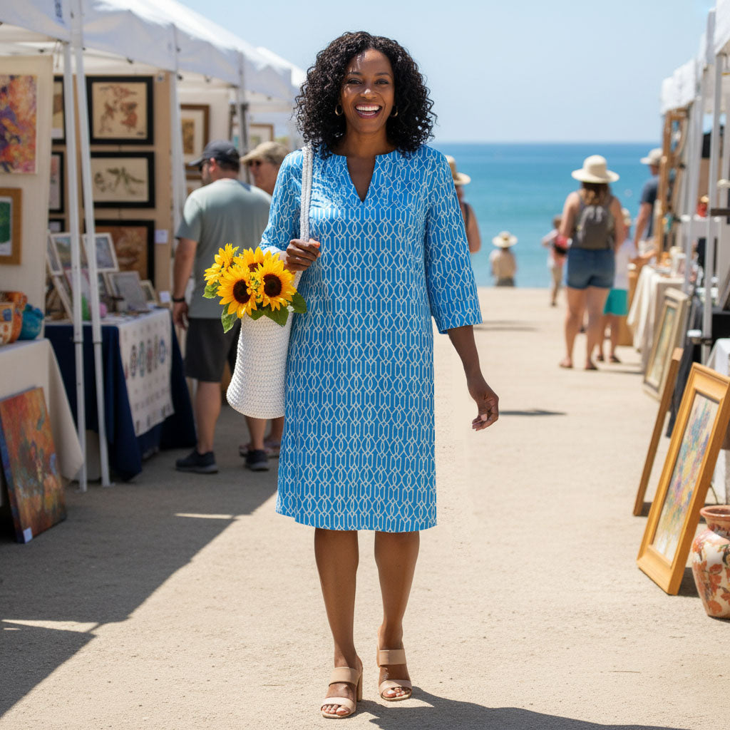 Vero Beach Tunic Dress in Cupid's Arrow Blue and White