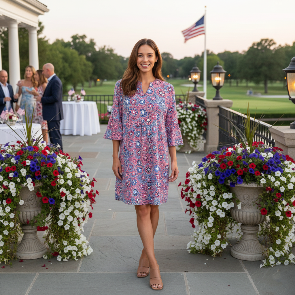 Greenwich Bell Cuff Tunic Dress in Sussudio Americana
