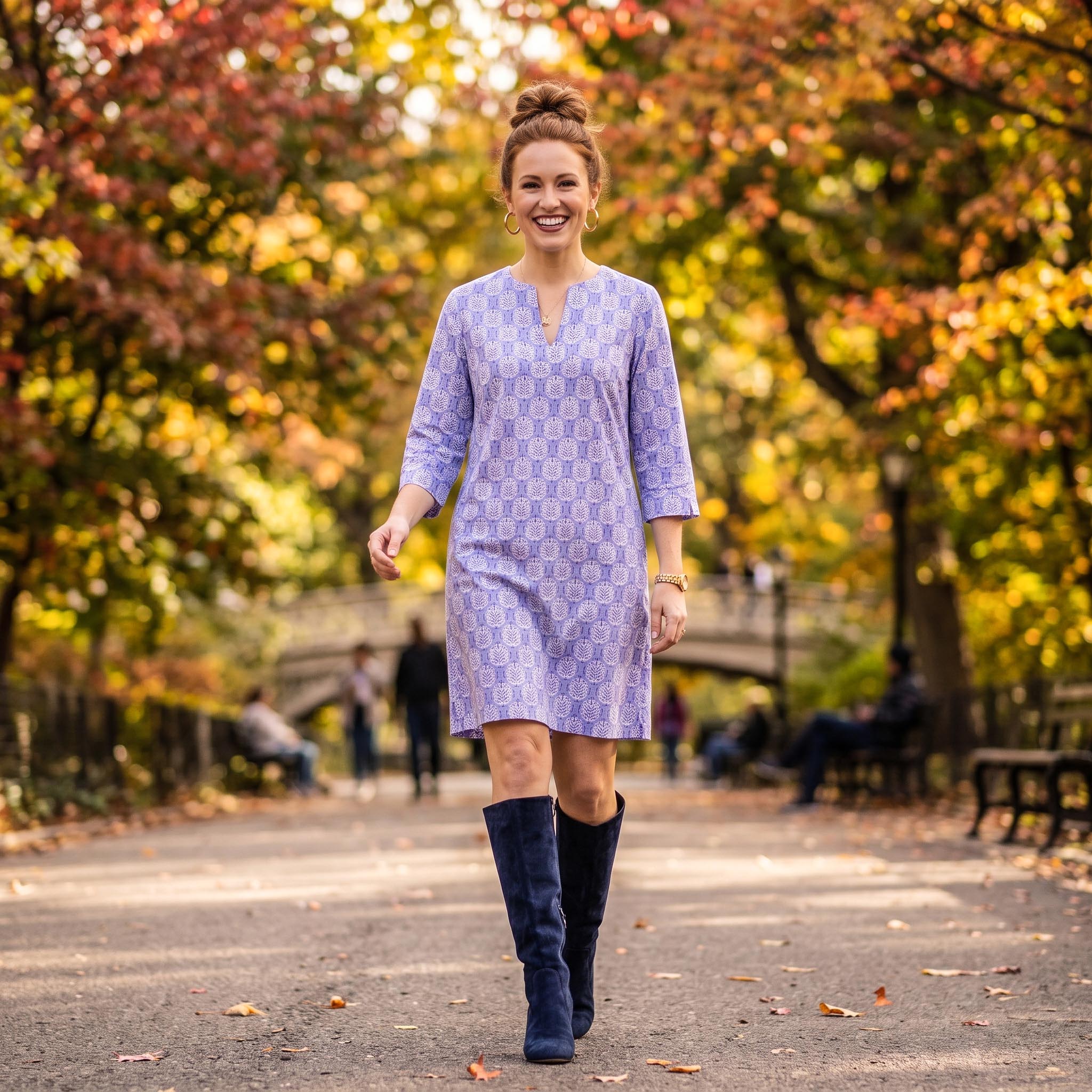 Vero Beach Dress in Fall Ferns Blue