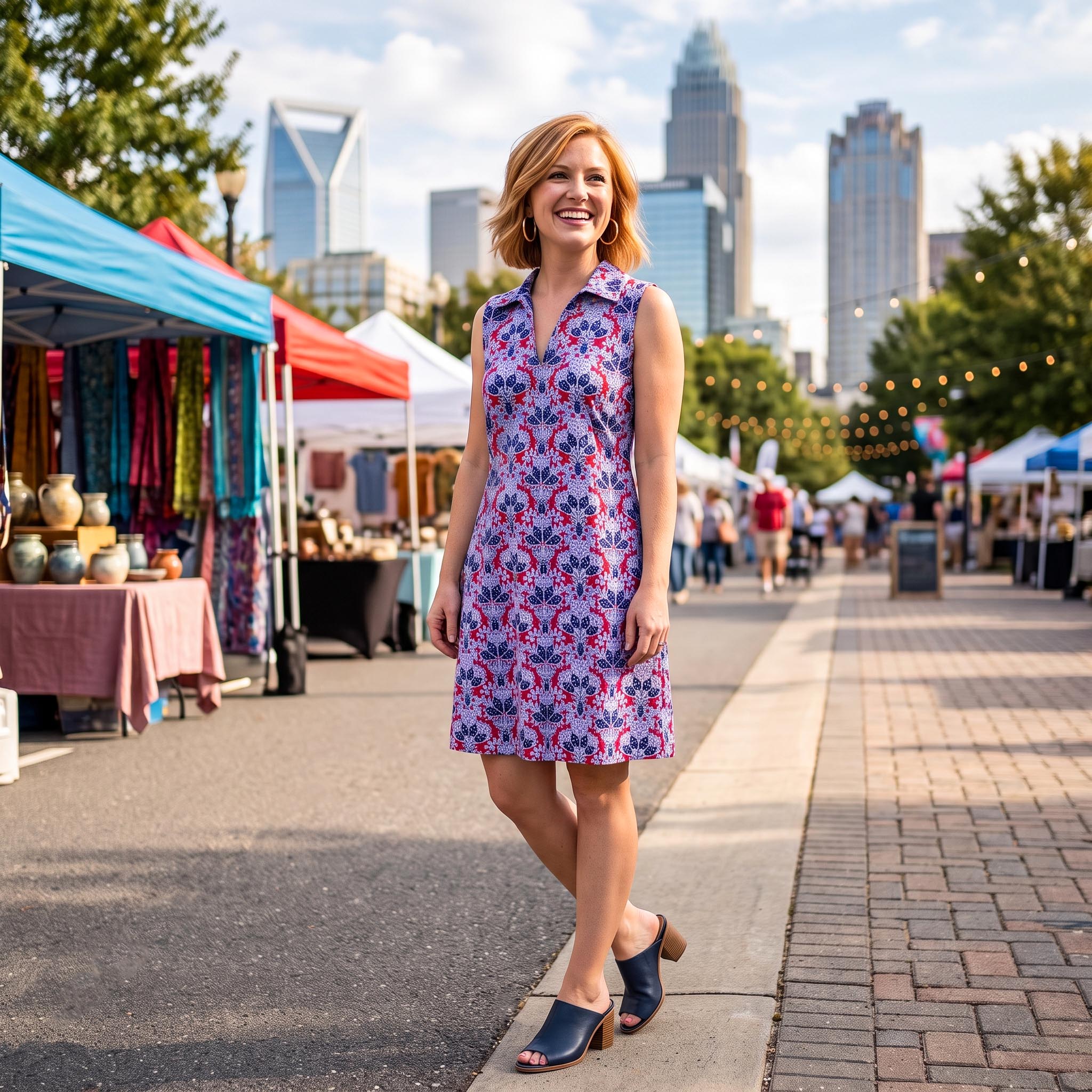 St. Regis Dress in Voyage to Bombay Blue and Red