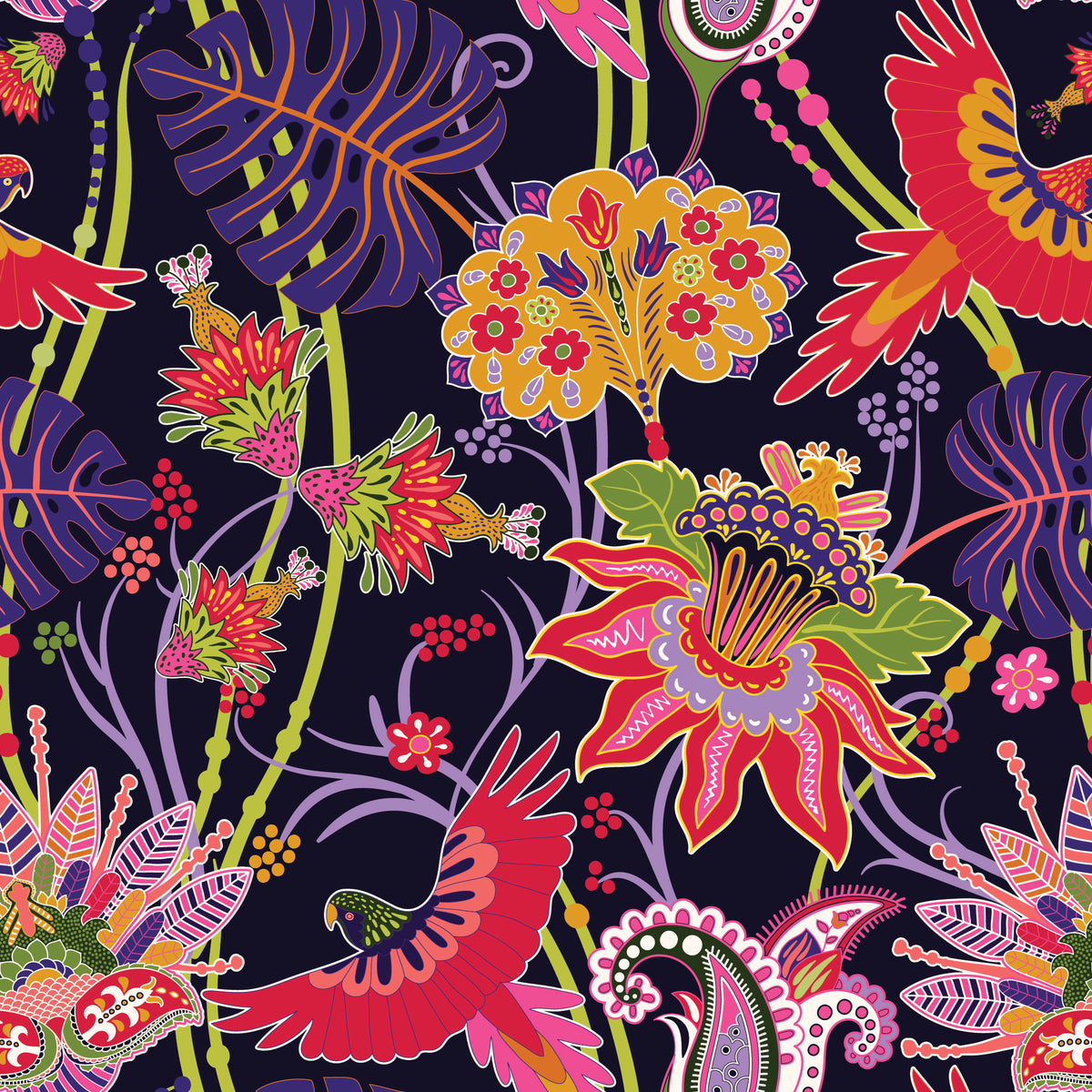 Coco Dress in Flight of Fancy Multi Deep Purple