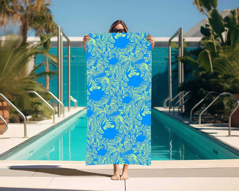 Beach Towel in Crustaceans Blue and Green