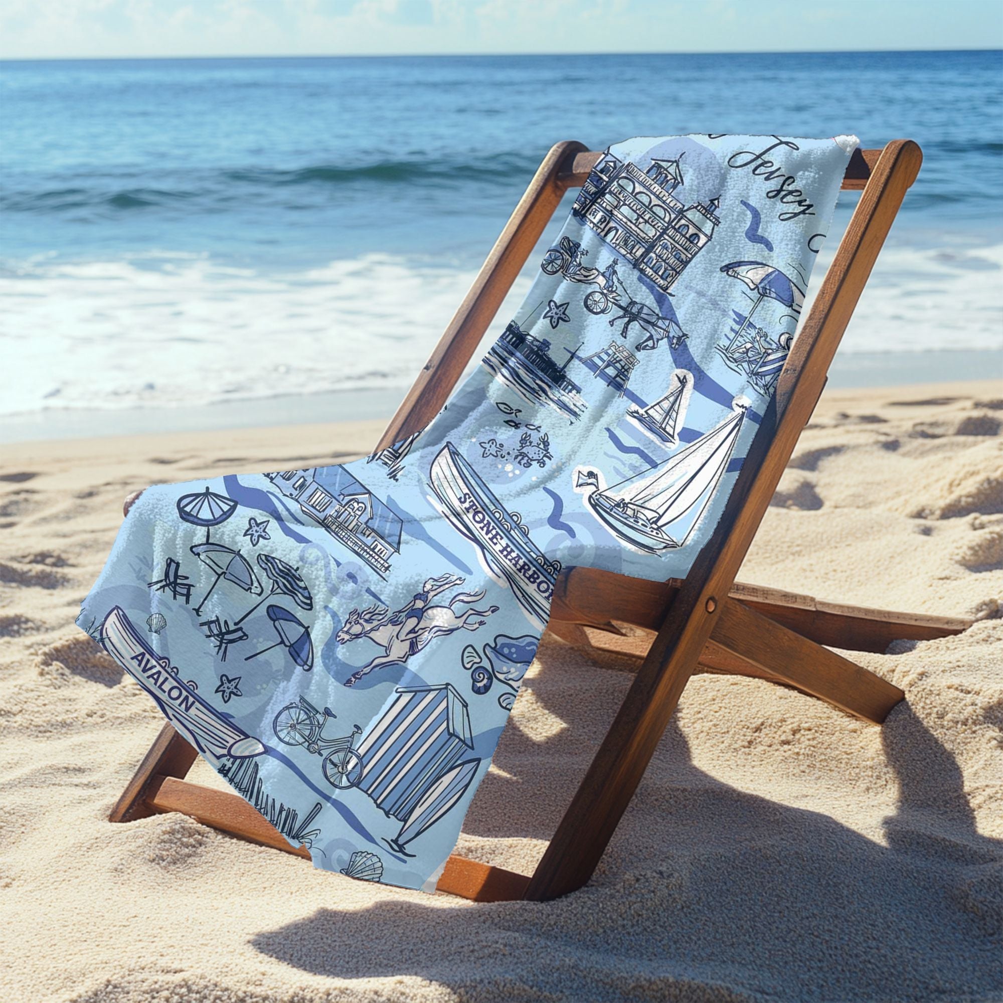 Down The Jersey Shore Beach Towel (Blue)