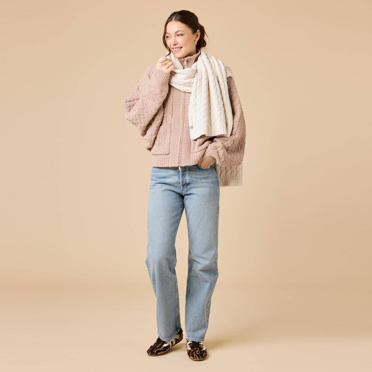 Women's Ultra Soft Plush Cable Knit Winter Scarf