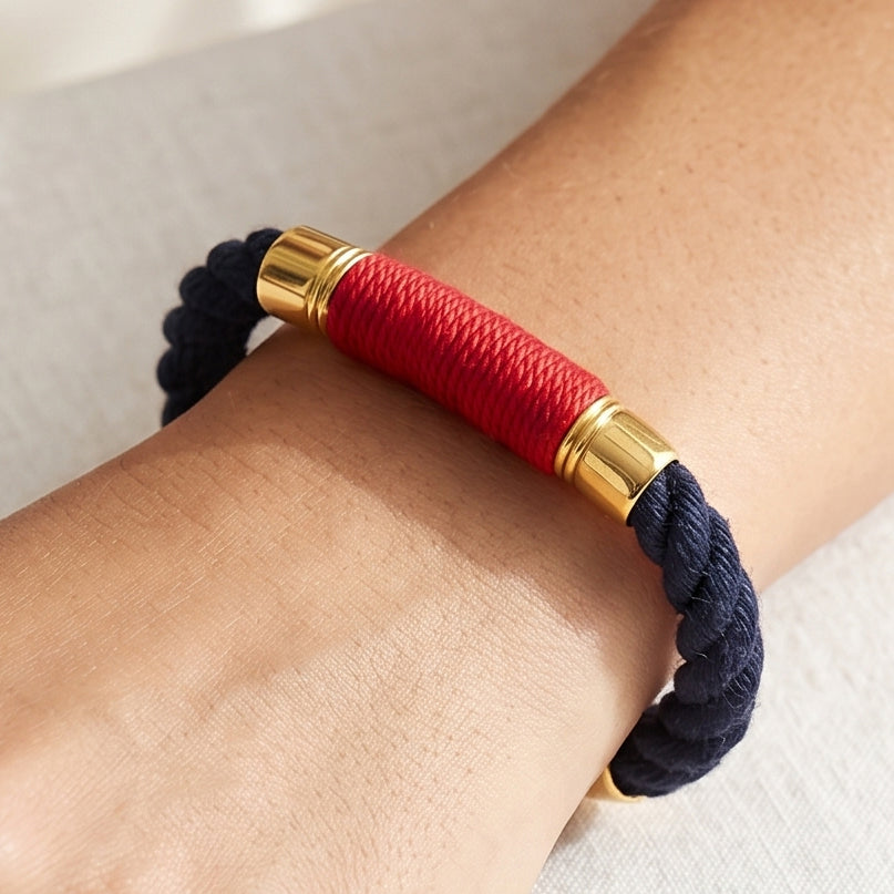 Beacon - Navy/Red/Gold - Nautical Rope Bracelet