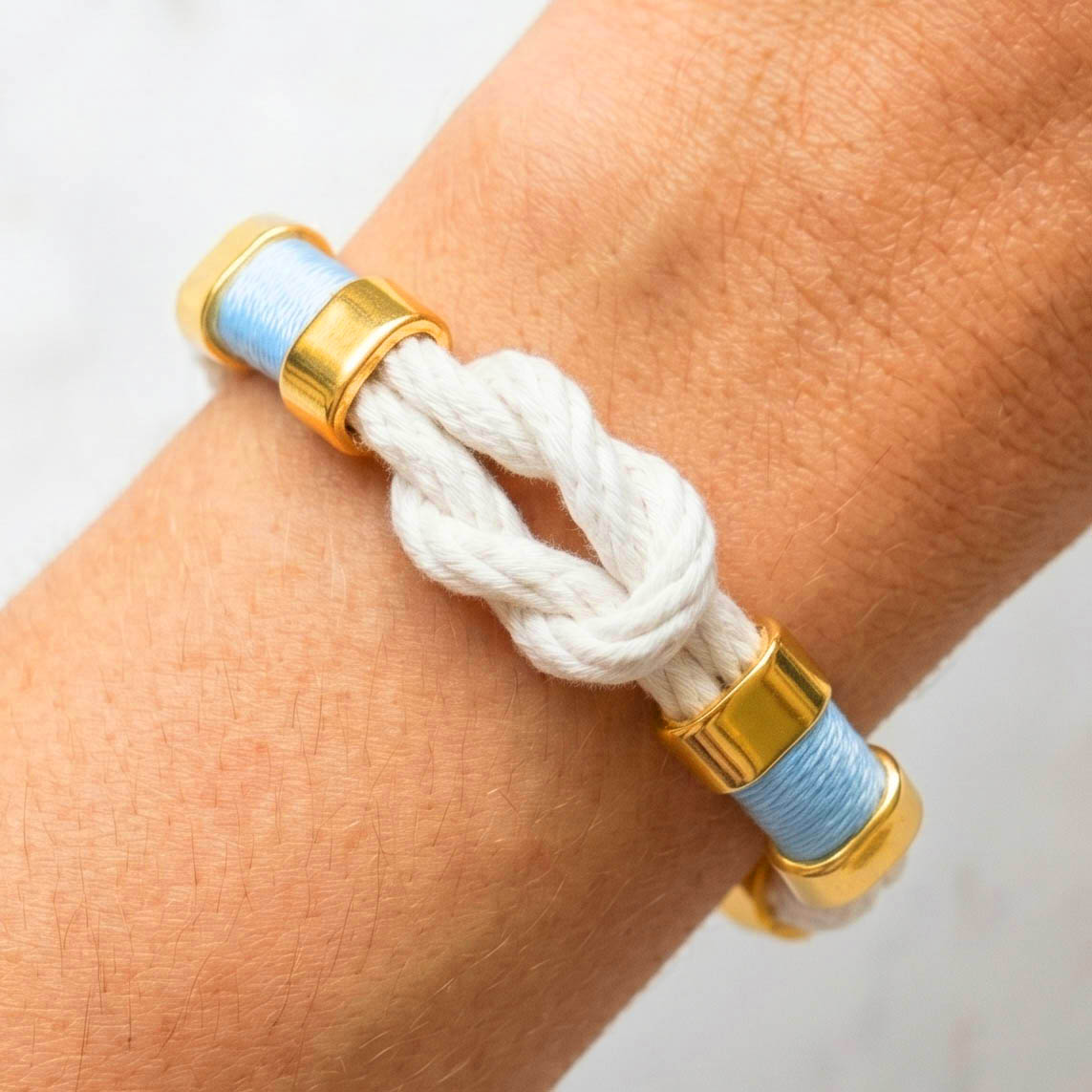 Starboard - Ivory/Light Blue/Gold - Nautical Rope Bracelet