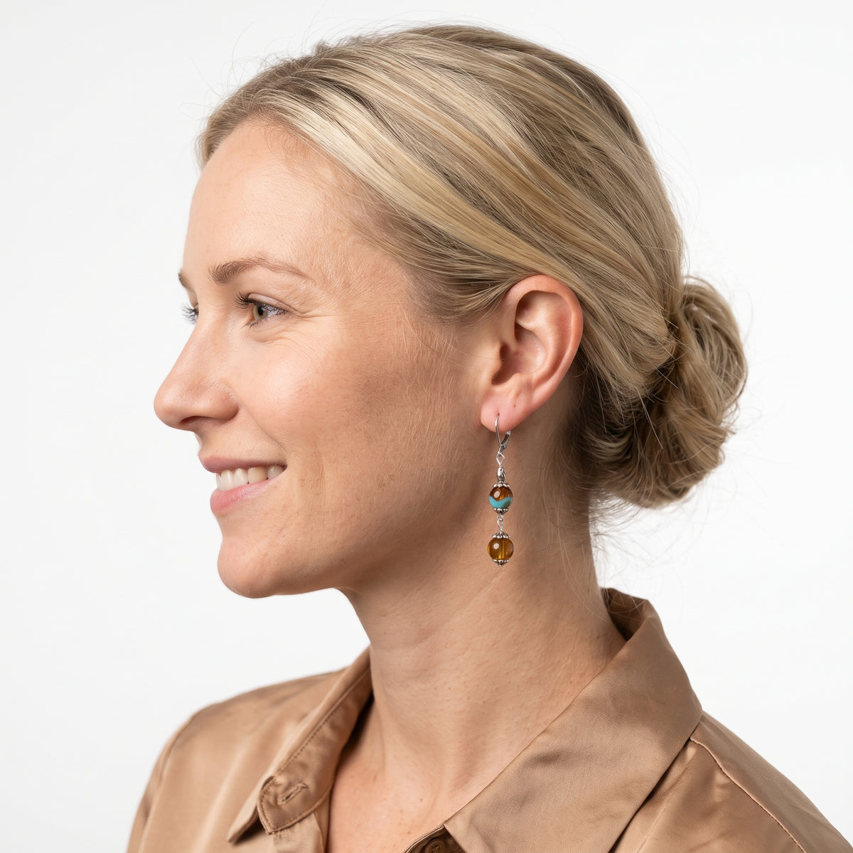 Amber Two Stone Leverback Earrings