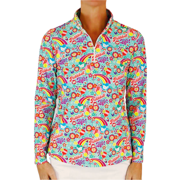 Ana Maria Pullover in Pickleball Is Life in Aqua SAMPLE
