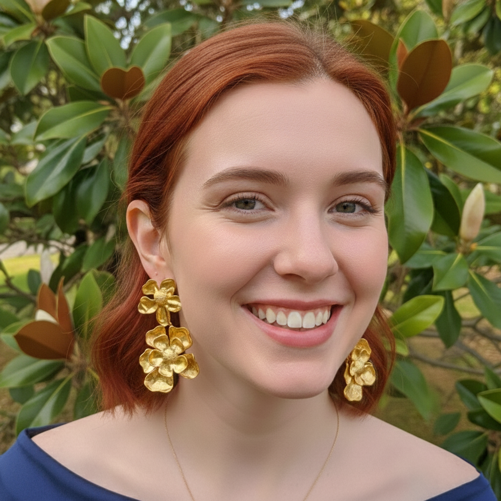 Ansley Double Magnolia Statement Earrings (Pierced)