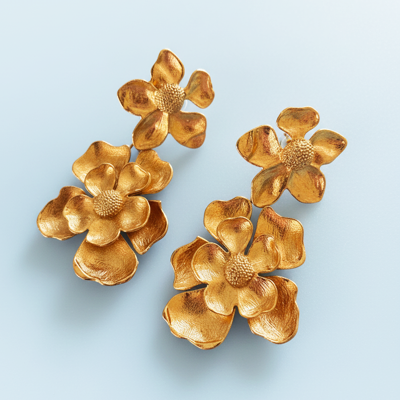 Ansley Double Magnolia Statement Earrings (Pierced)