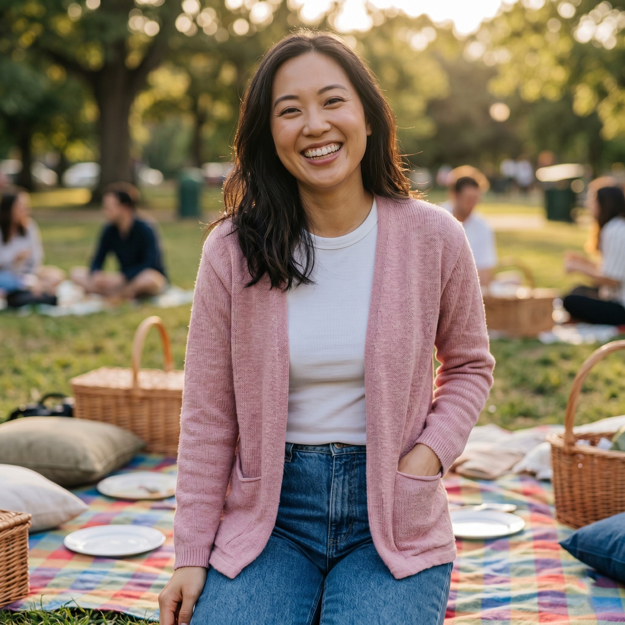 Avalin 100% Cotton V-Neck Sweater in Pink