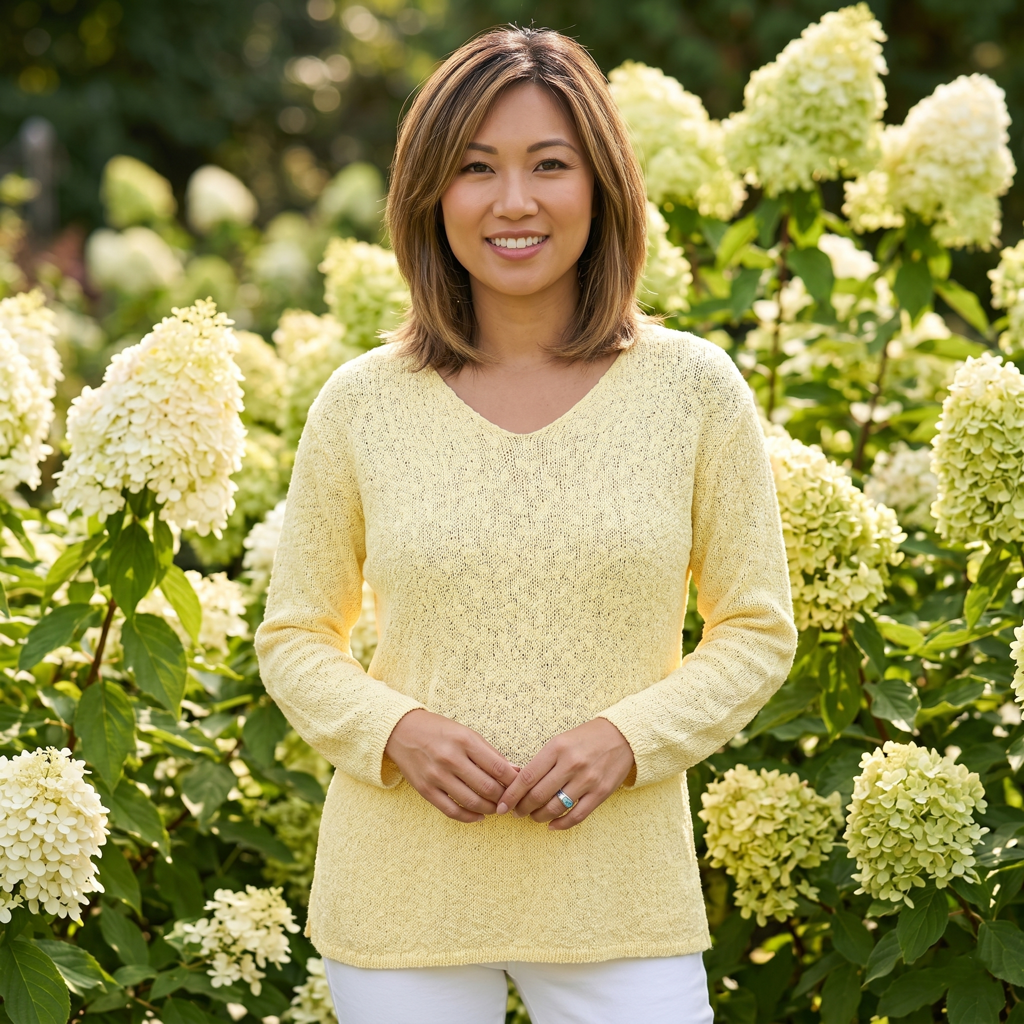 Avalin 100% Cotton V-Neck Scramble Stitch Sweater in Butter