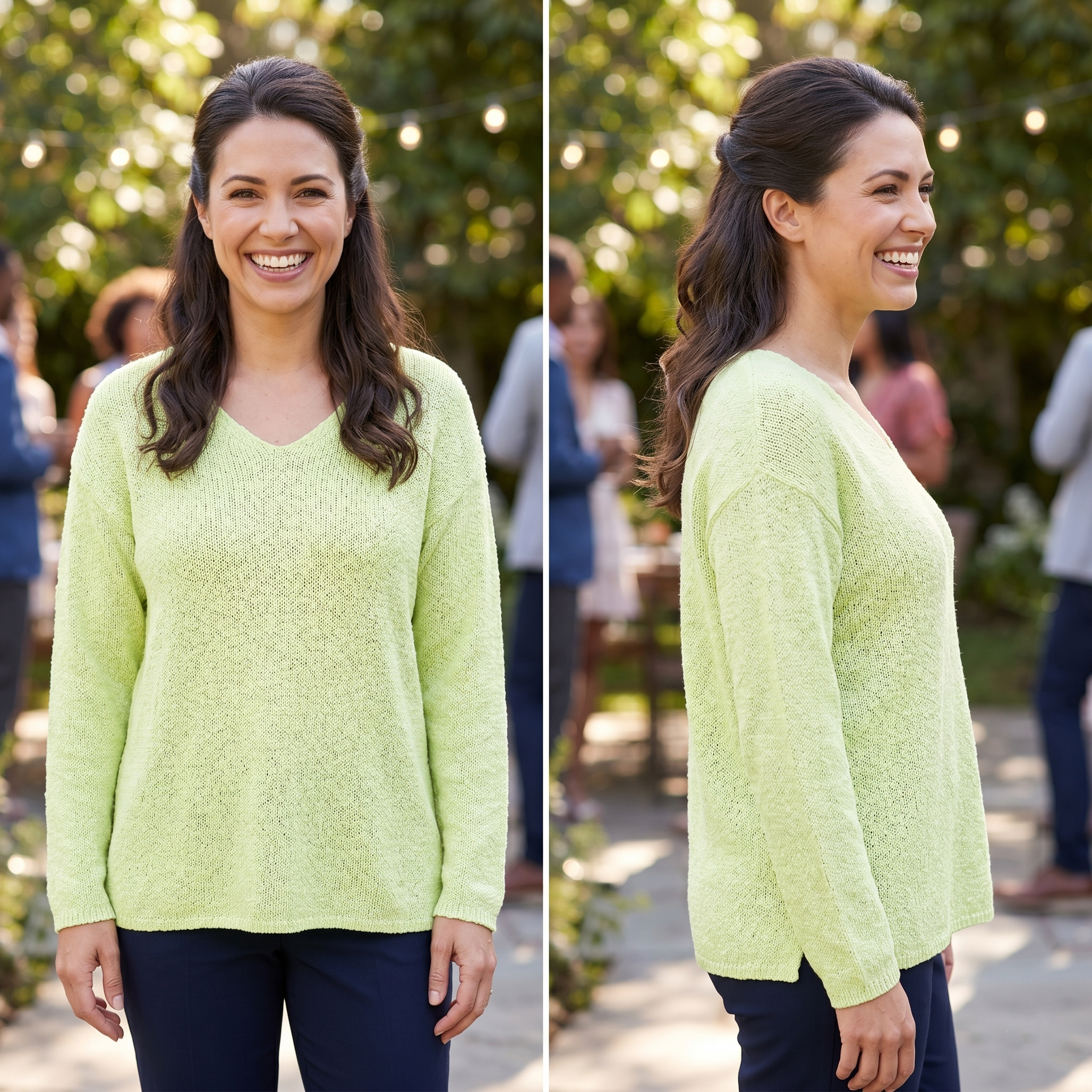 Avalin 100% Cotton Scramble Stitch V-Neck Sweater in Spring Green