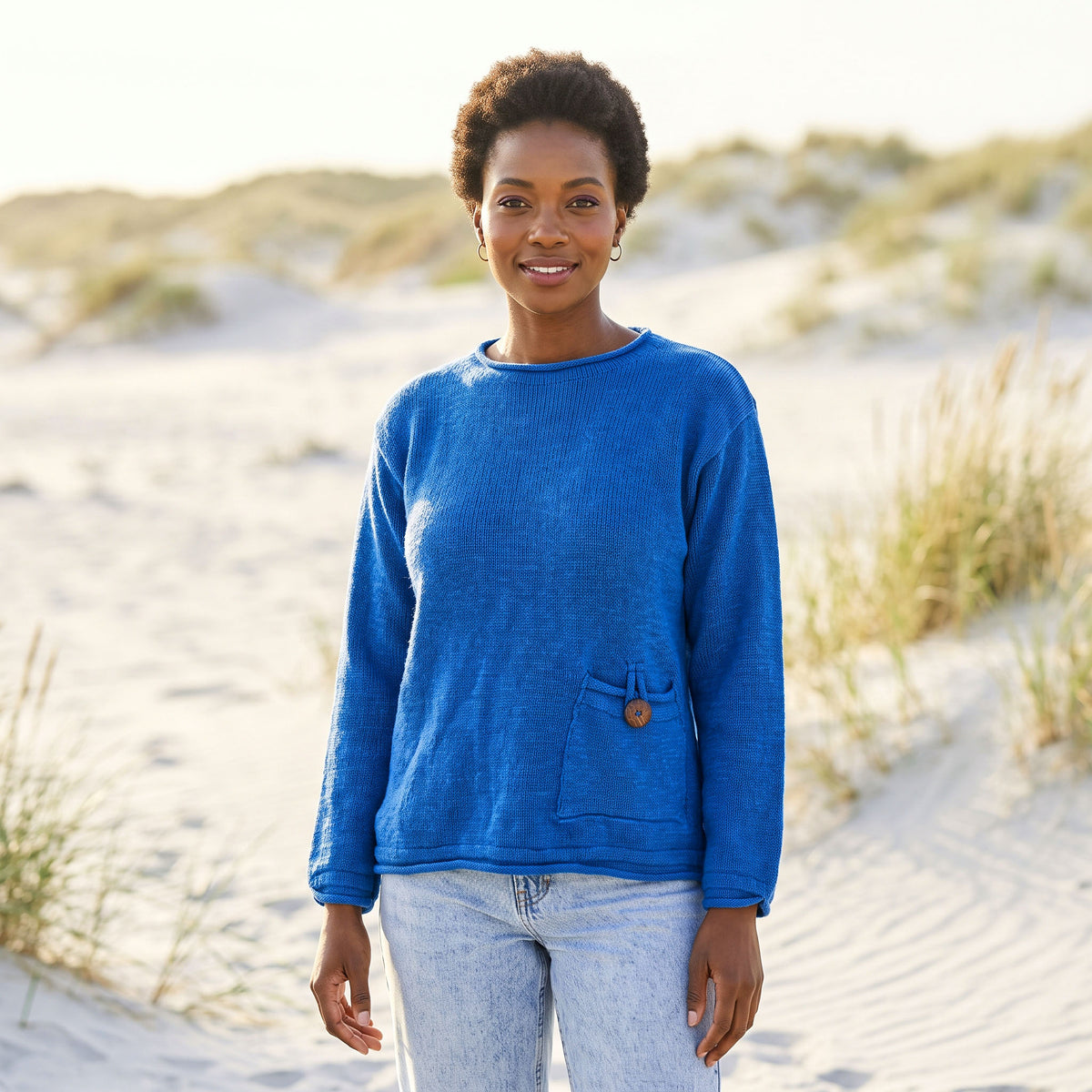 Avalin 100% Cotton Pocket Crew Neck Sweater in Royal