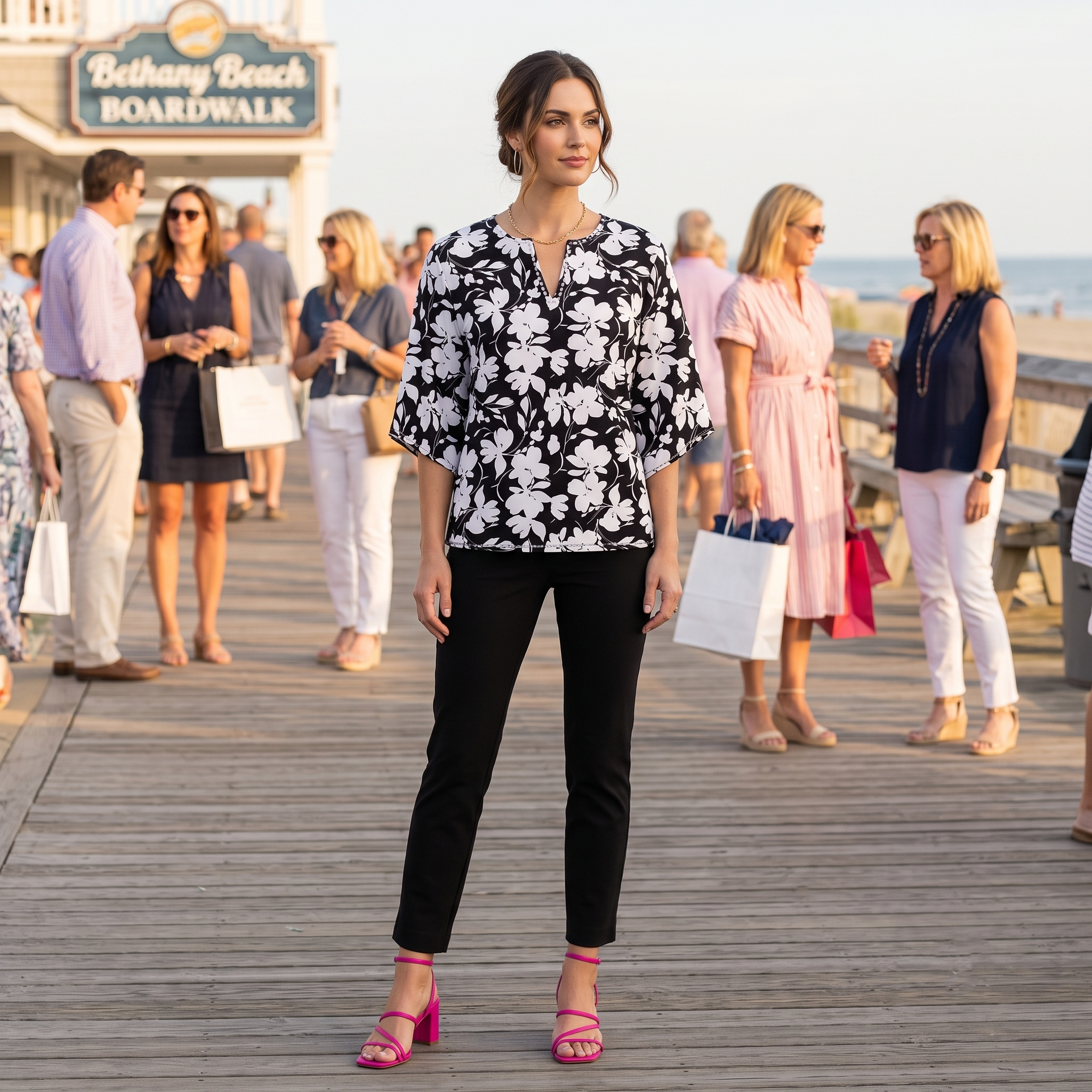 Baton Rouge Top in Bermuda Blooms Black and White