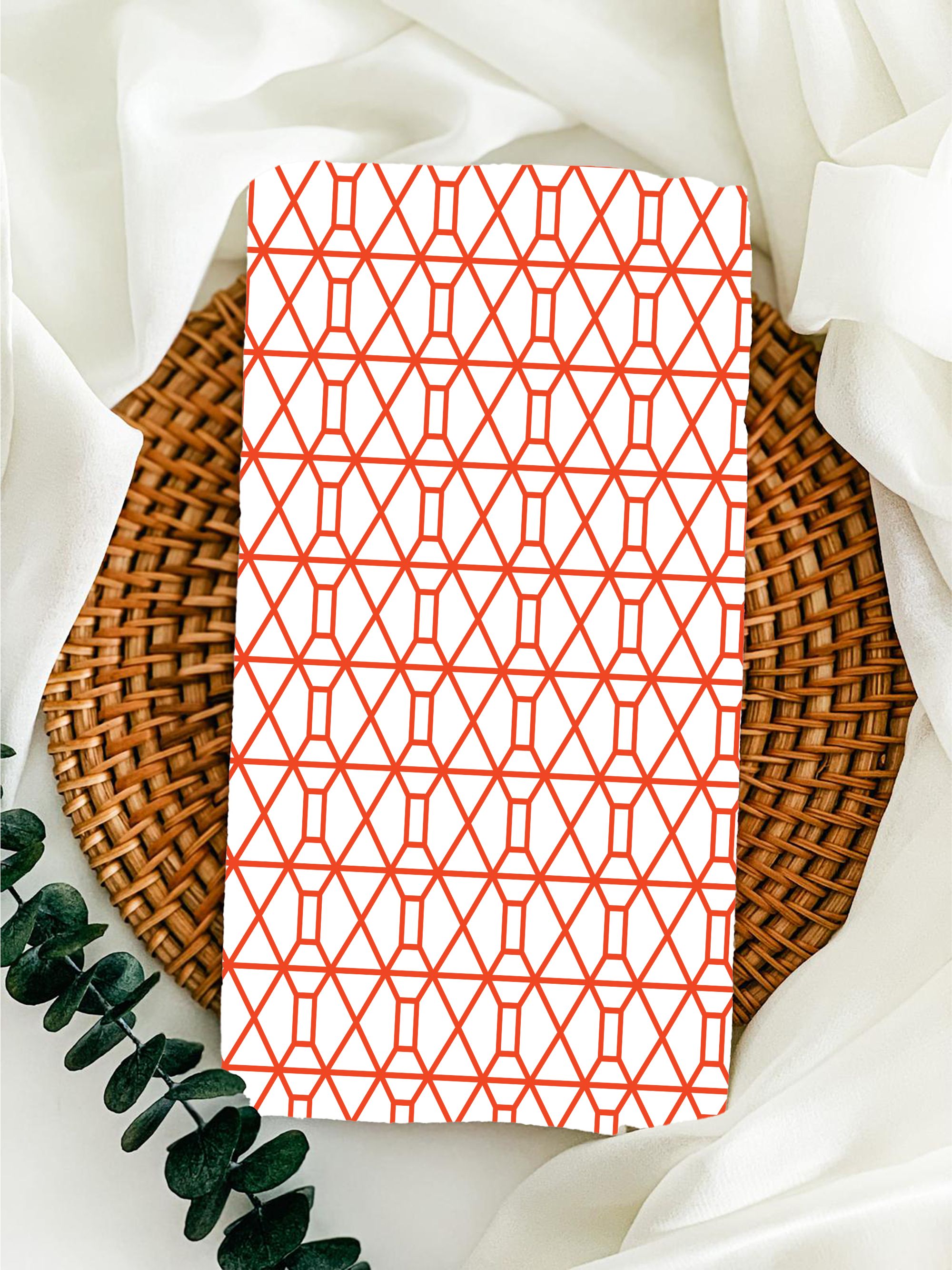 Designer Tea Towel in Victorian Fence Deep Coral and White