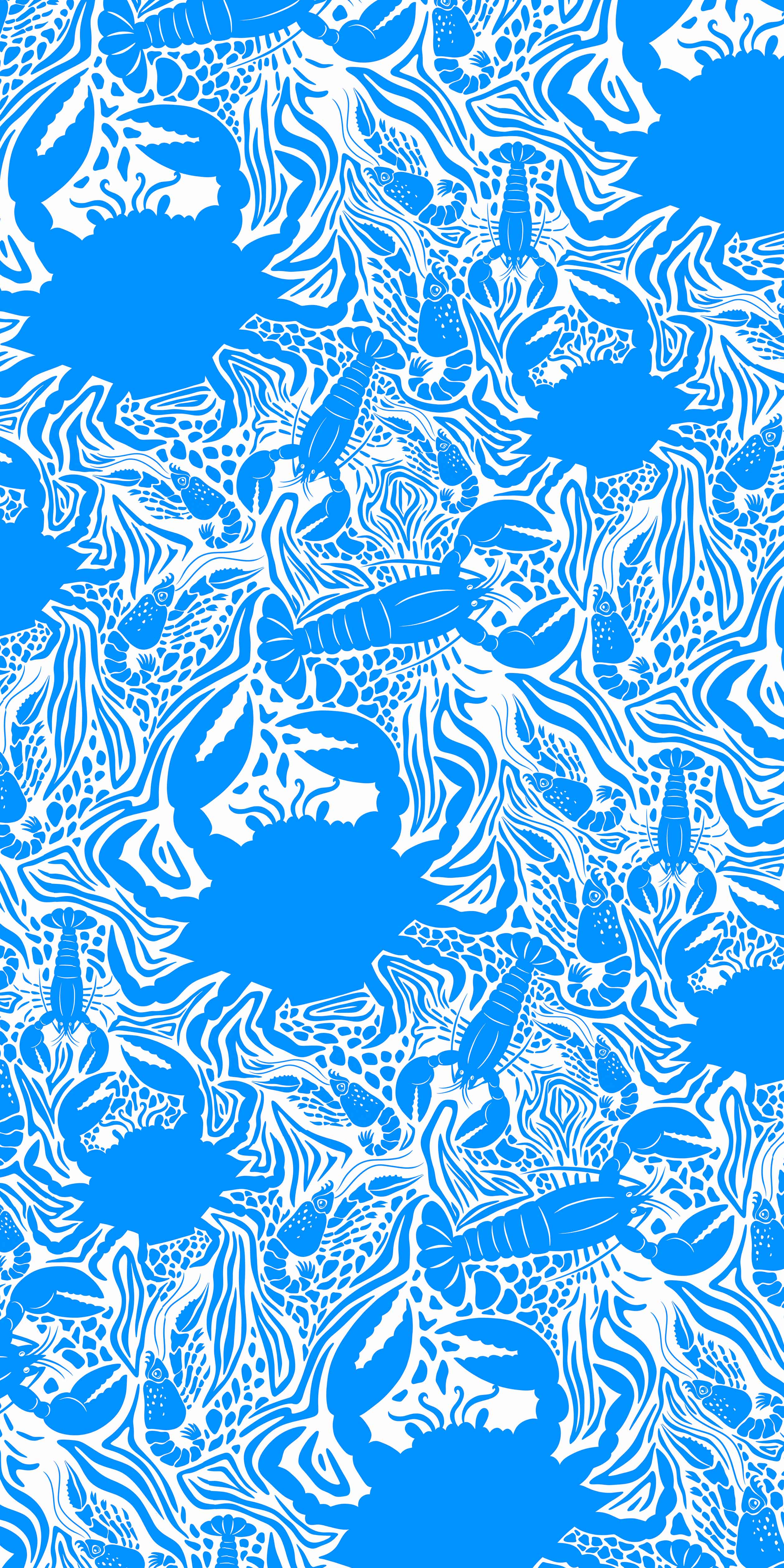 Beach Towel in Crustaceans Blue and White