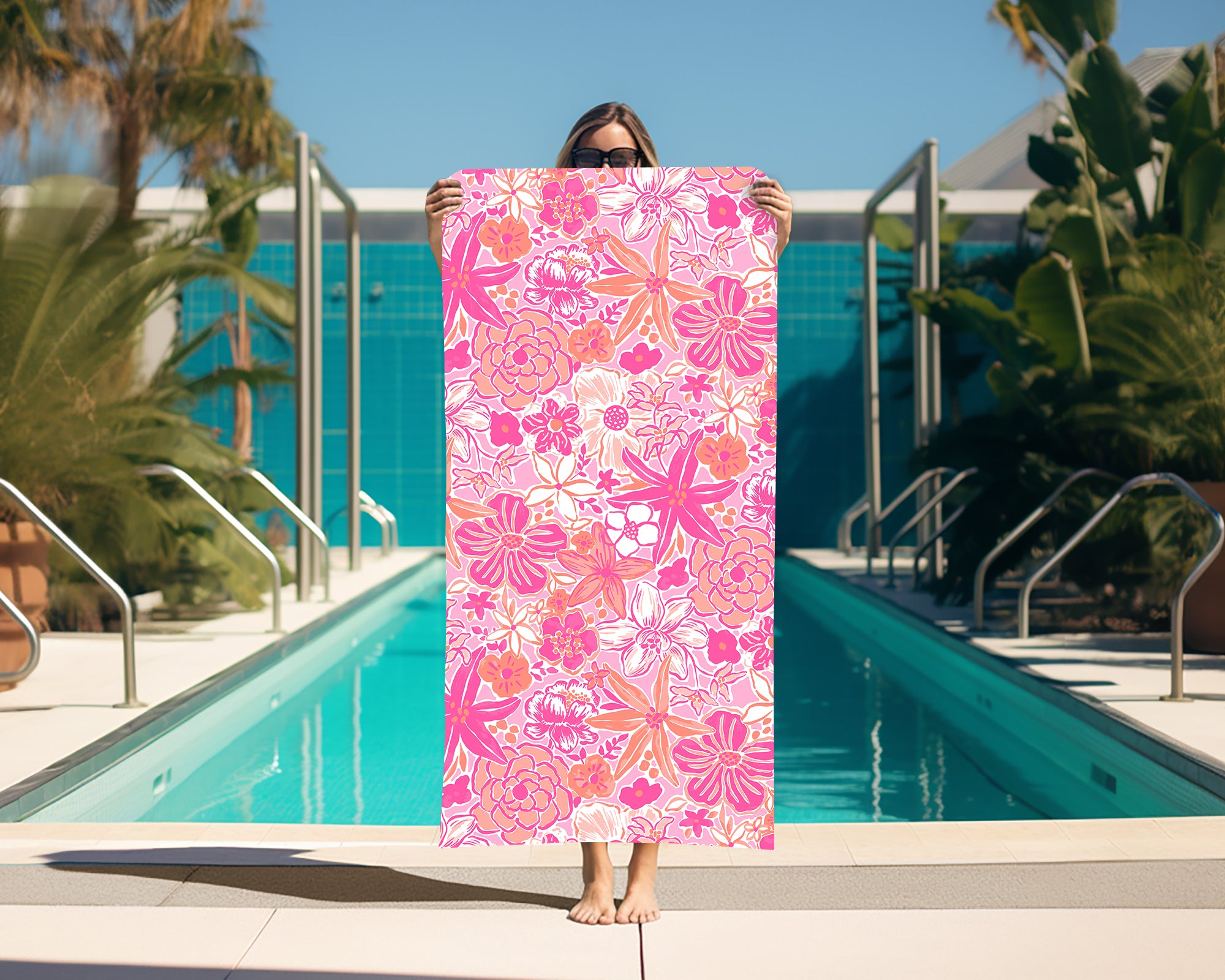 Beach Towel in Resort Floral Pink and Peach