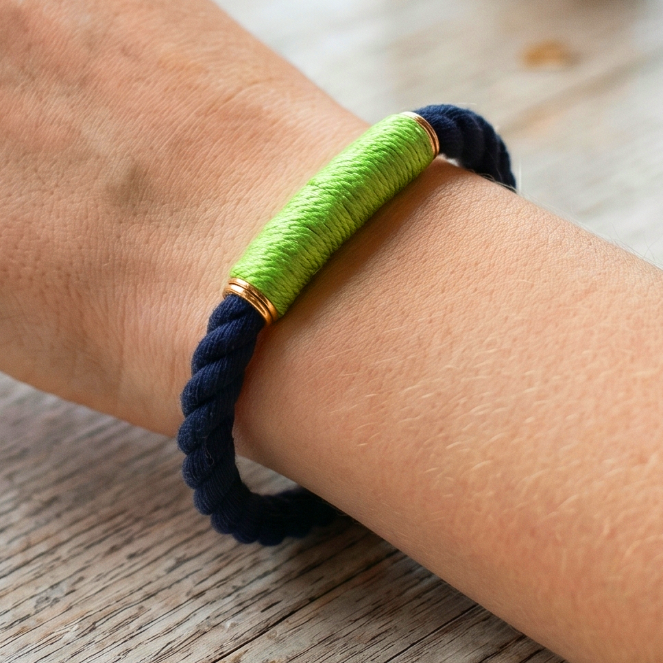 Beacon - Navy/Lime/Gold - Nautical Rope Bracelet