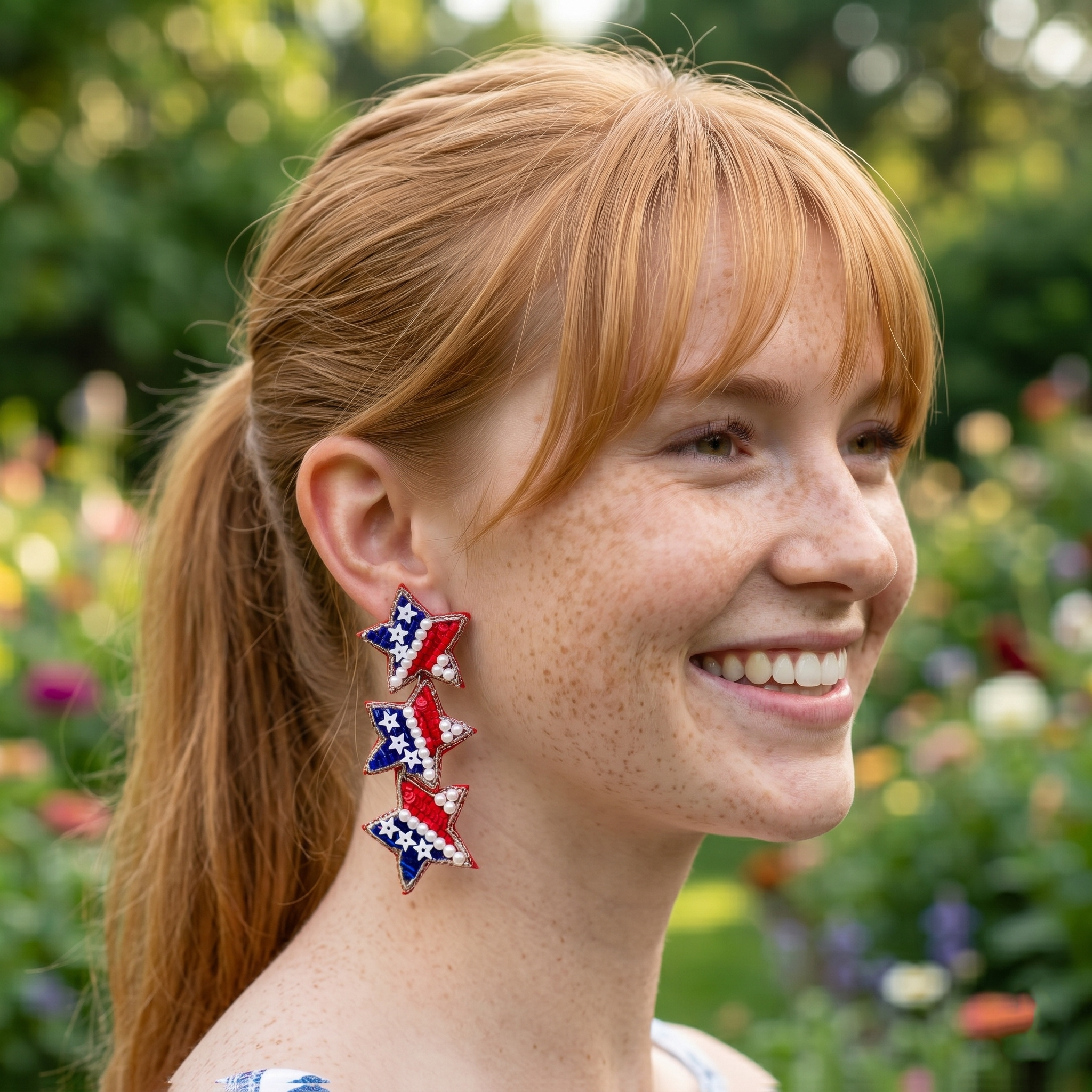 American Flag Red White and Blue Dangle Earrings
