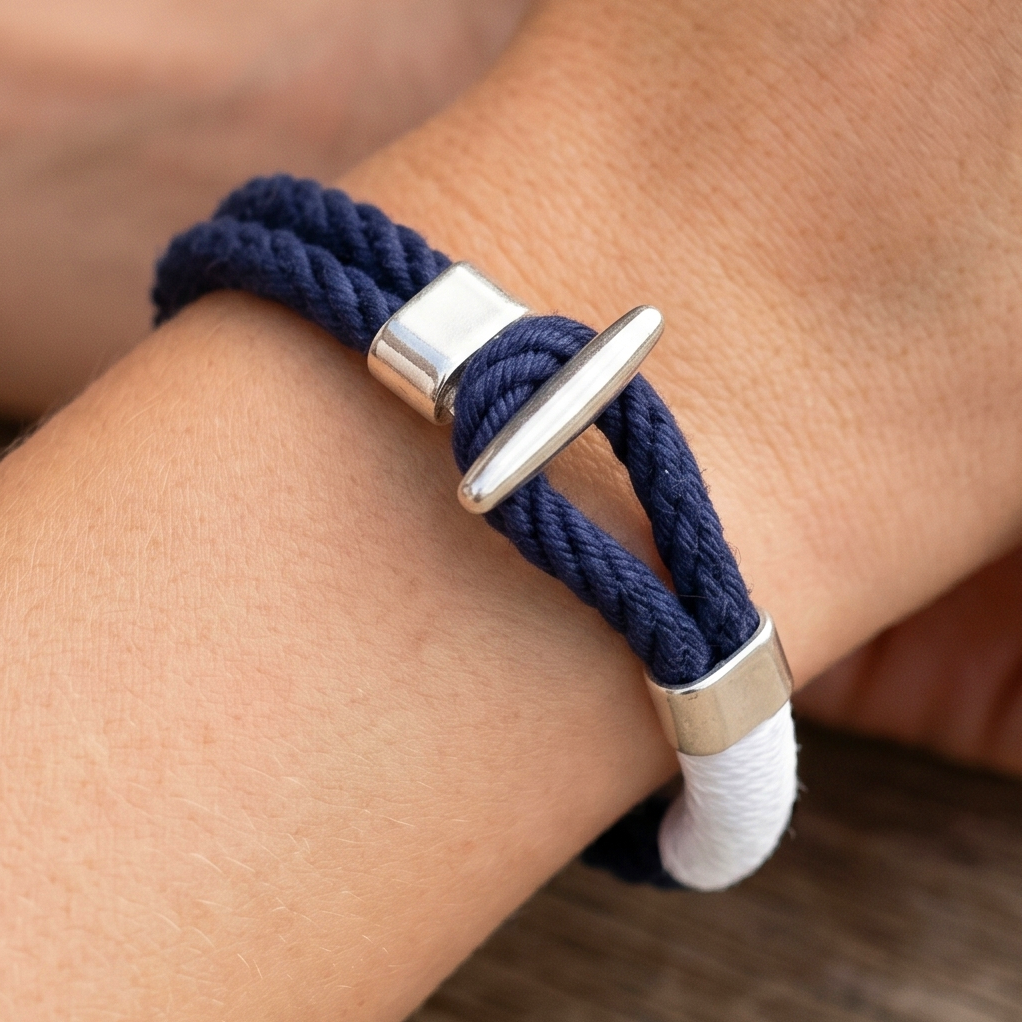 Cambridge - Navy/White/Silver - Nautical Rope Bracelet