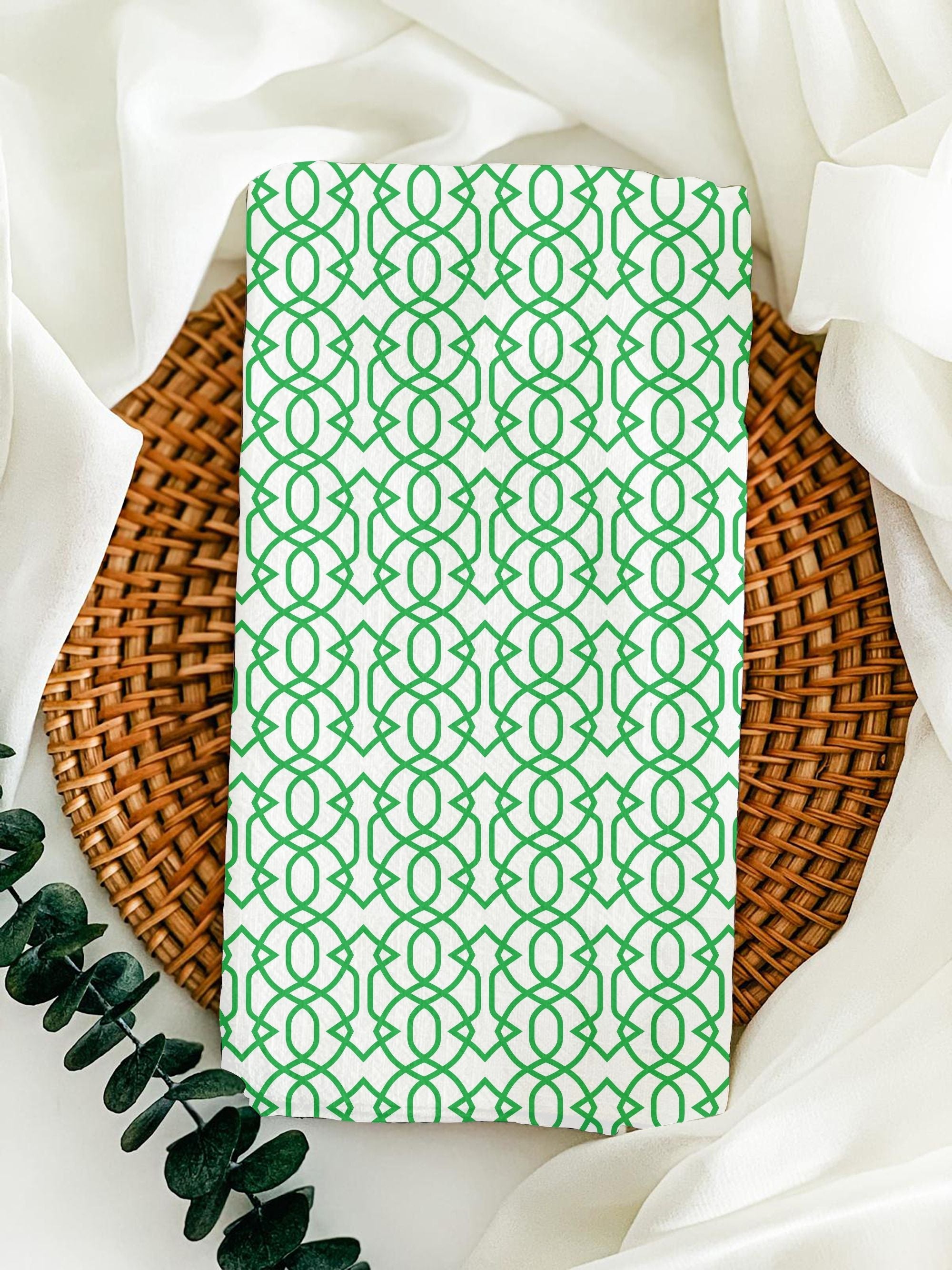 Designer Tea Towel in Imperial Trellis Shamrock on White