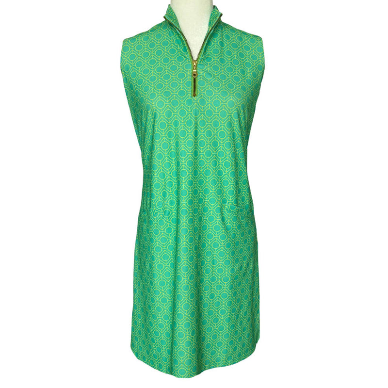 Caswell Dress in Geo Maze Jade and Pear SAMPLE