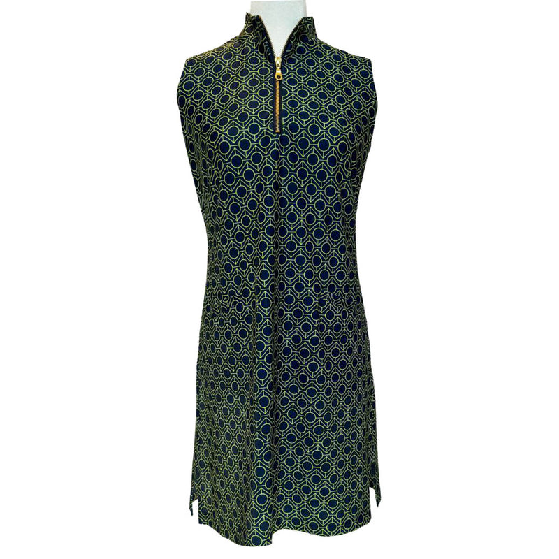 Caswell Dress in Geo Maze Navy and Pear SAMPLE