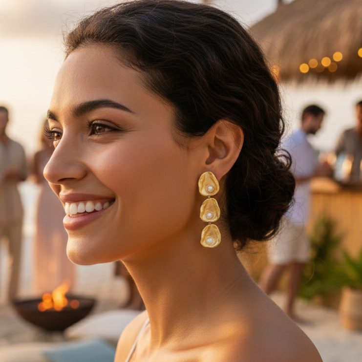 Chessie Triple Oyster Dangle Earrings (Clip)