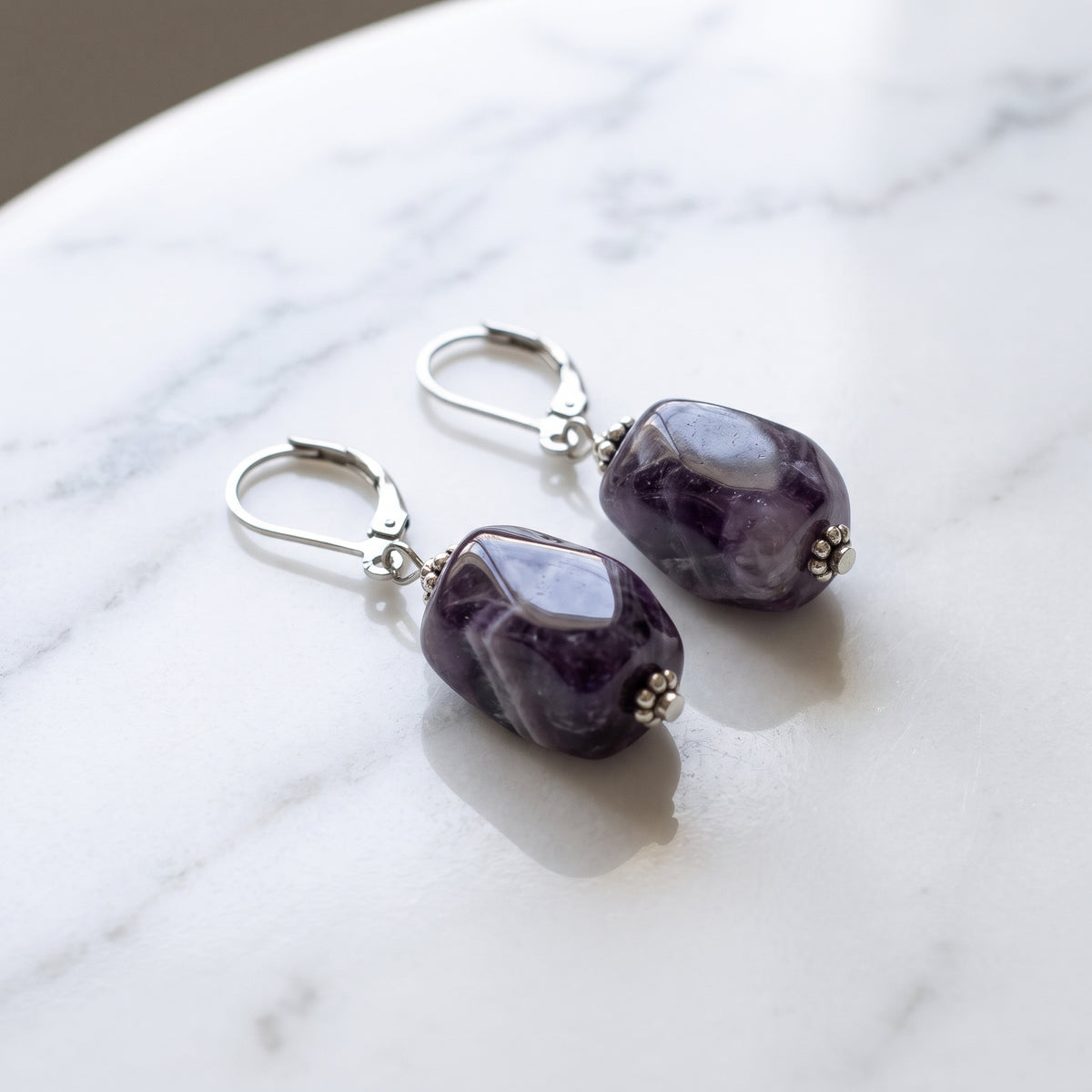 Chevron Amethyst Leverback Earrings