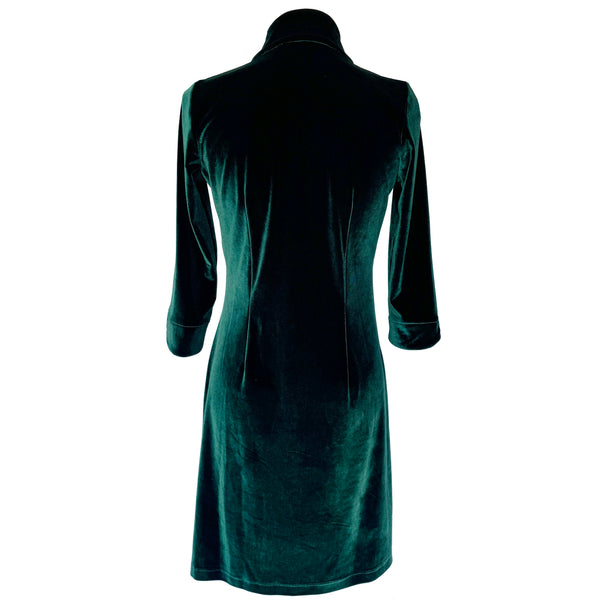 Coco Dress in Stretch Velvet in Hunter Green