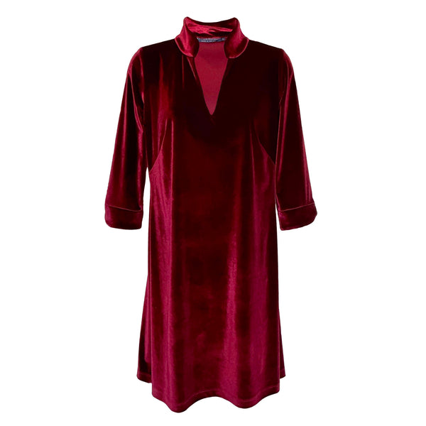 Coco Dress in Stretch Velvet in Cabernet