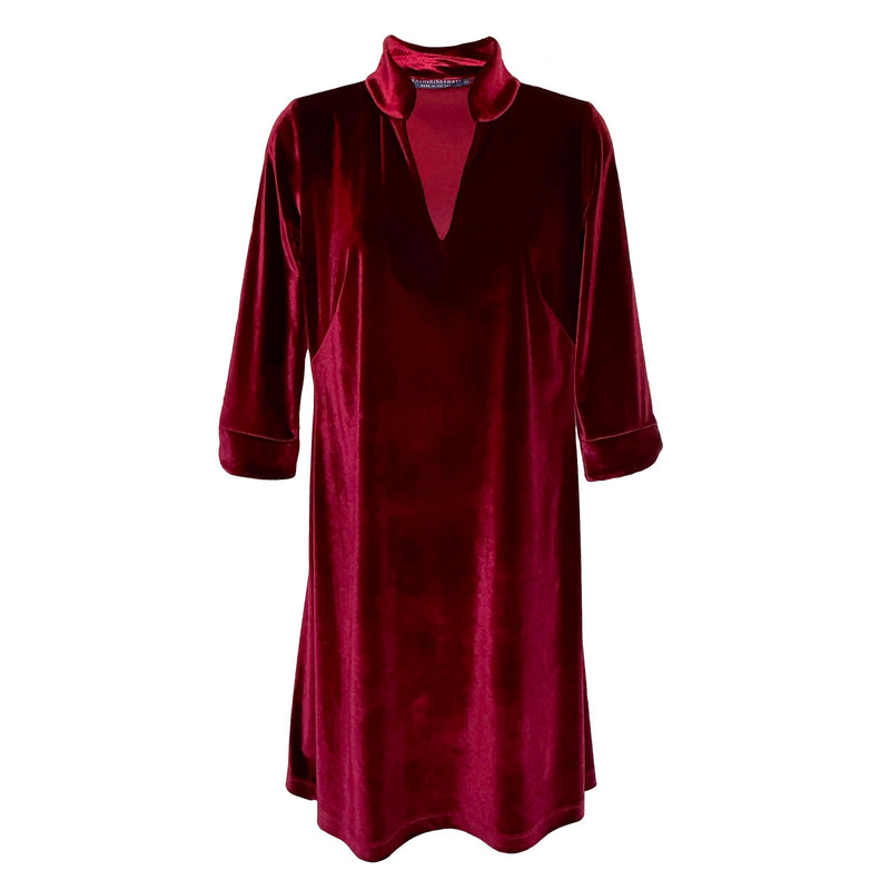 Coco Dress in Stretch Velvet in Cabernet