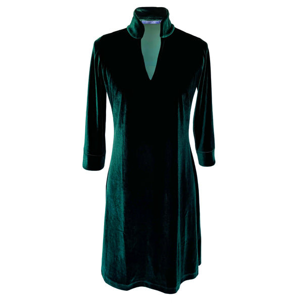 Coco Dress in Stretch Velvet in Hunter Green