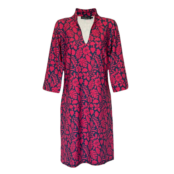 Katherine Way Coco Dress Tossed Leaves Navy and Cranberry