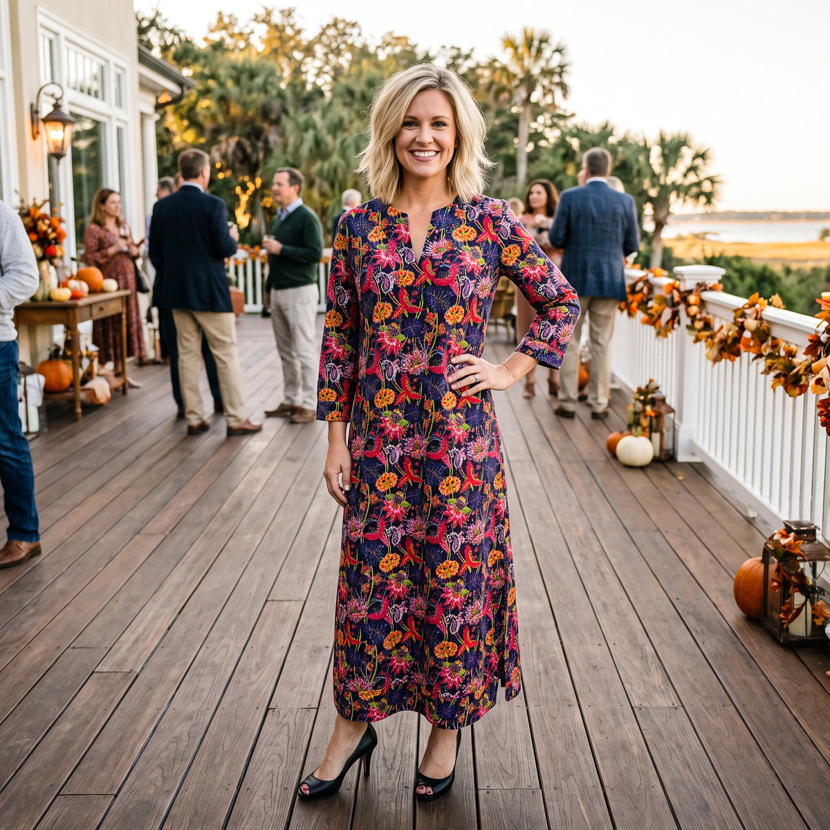Costa Del Sol Maxi Dress in Flight of Fancy Multi on Deep Purple