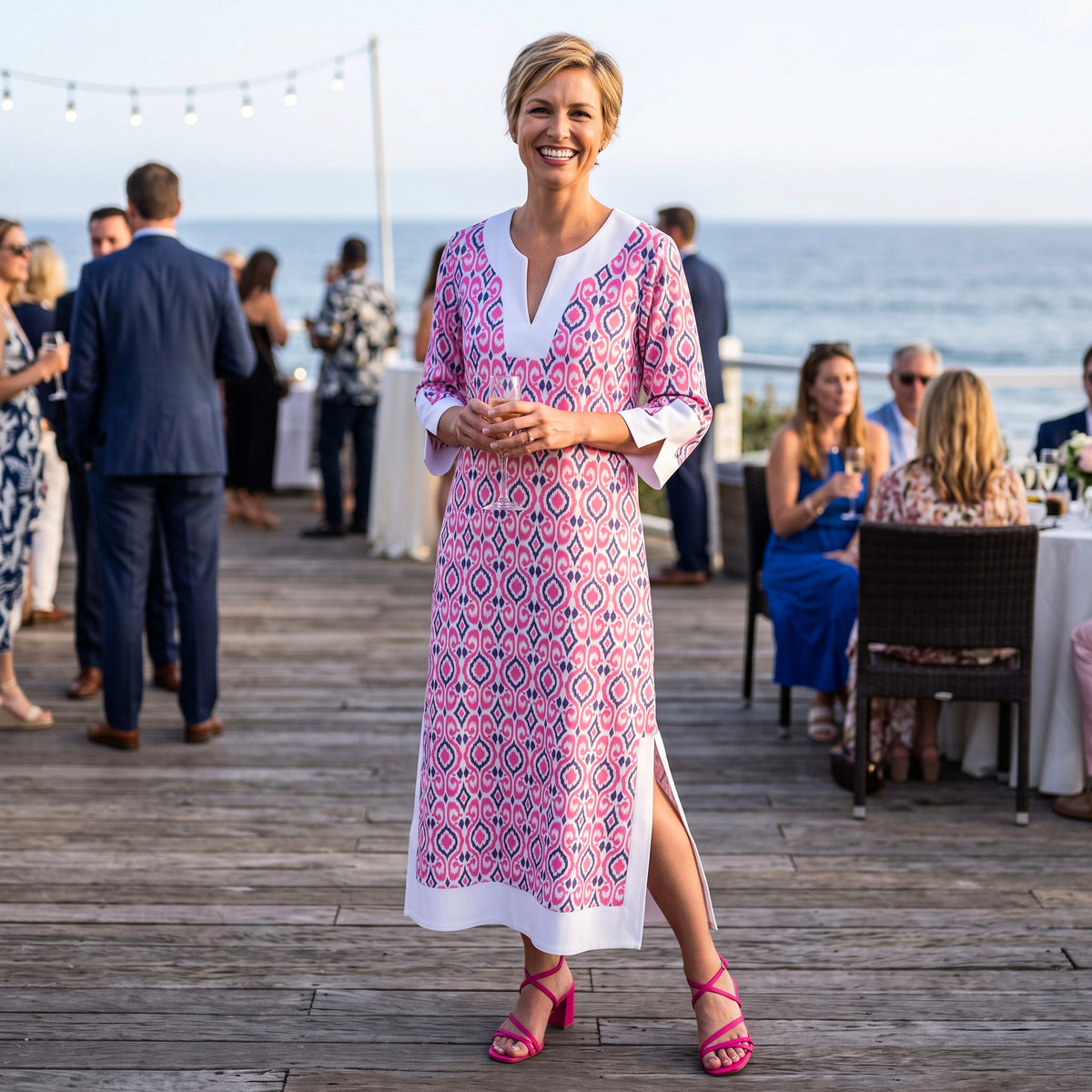 Costa Del Sol Maxi Dress in Ikat Island Hot Pink and Purple
