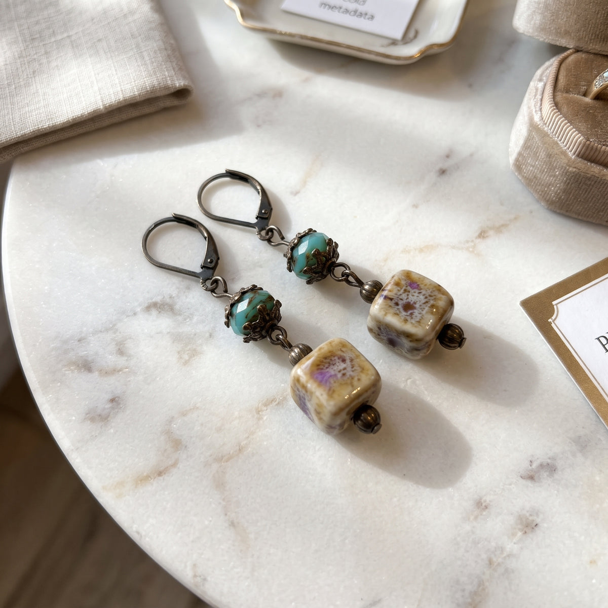 Czech Ceramic Leverback Earrings