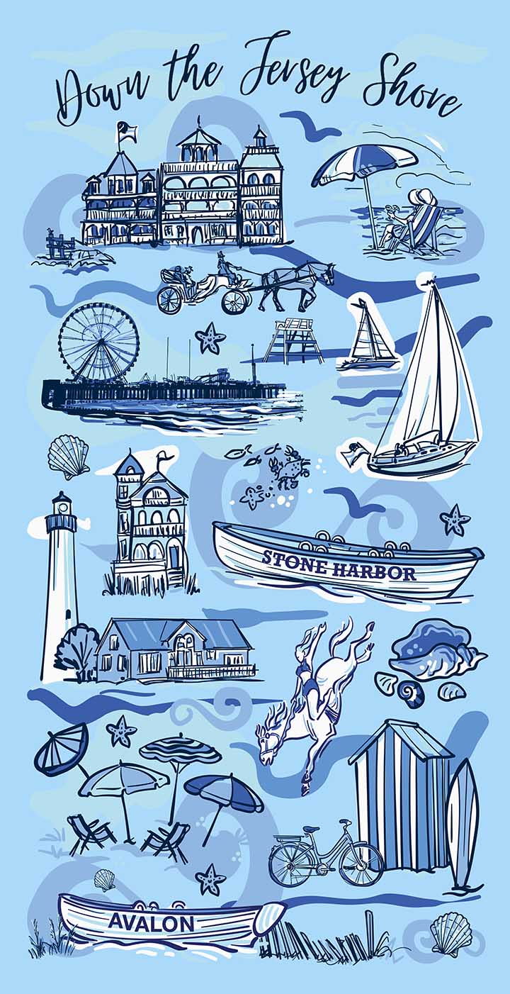 Down The Jersey Shore Beach Towel (Blue)