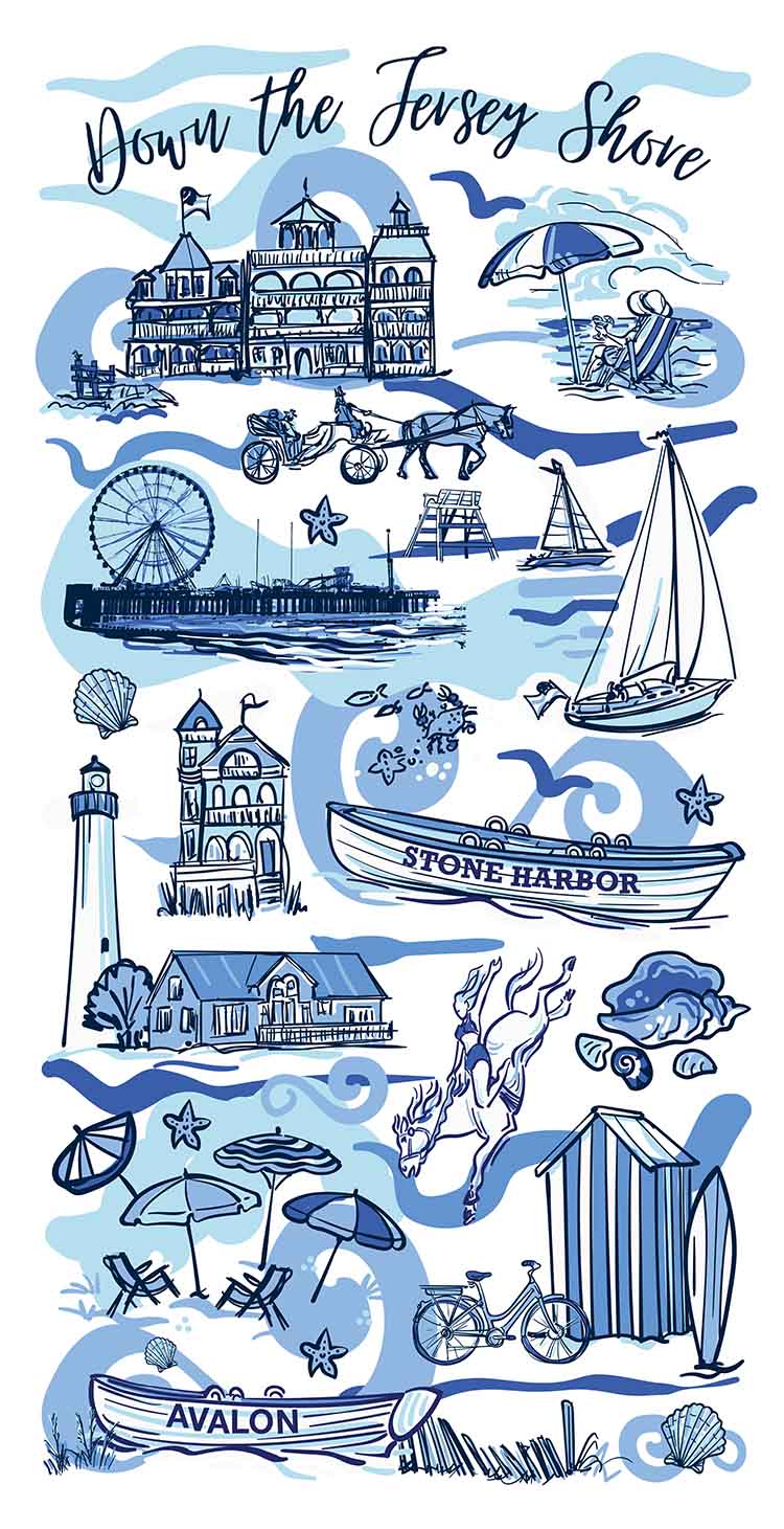 Down The Jersey Shore Beach Towel (White)