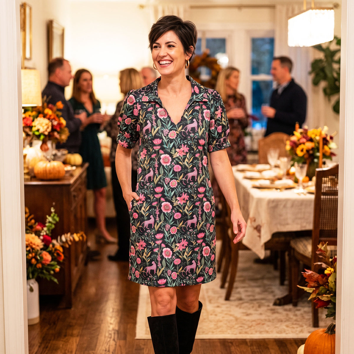 Darien Puff Sleeve Dress in Pinky on the Prowl