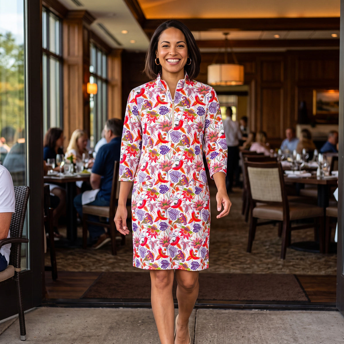 Doral Dress in Flight of Fancy Multi on Cream
