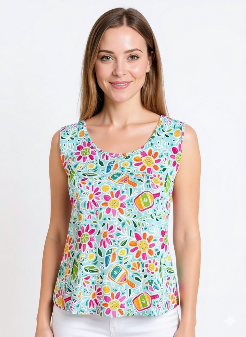 Cambridge Tank Top in Pickle Me Pink Aqua