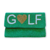 Seed Bead Clutch Bag Golf Motif in Kelly Green and White