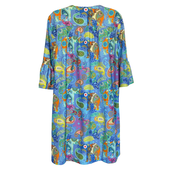 Greenwich Tunic Dress in Paisley Pachyderms Periwinkle