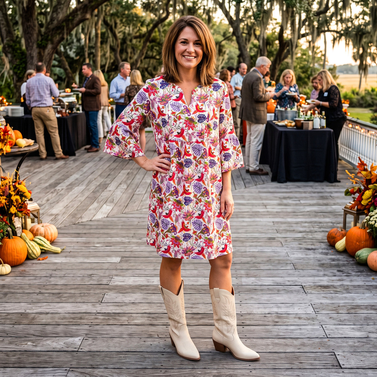 Greenwich Tunic Dress in Flight of Fancy Multi on Cream