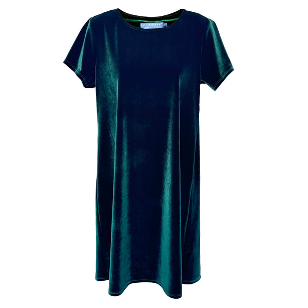 Hyannis Short Sleeve Dress in Hunter Green Stretch Velvet