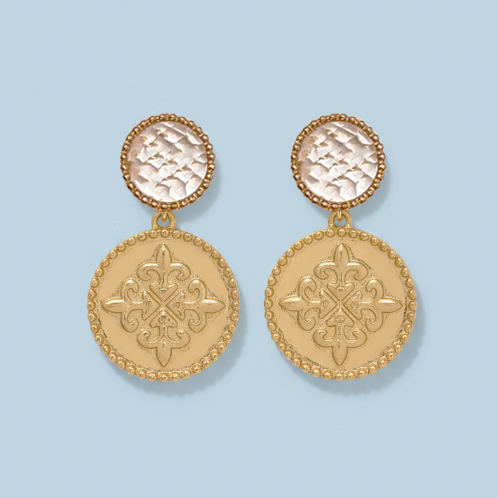 Jolene Clear Quartz Stone and Coin Earrings